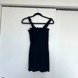 Reformation Black Smocked Mini Cotton Dress, size XXS